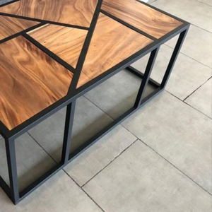 Meubles de salon industriels modernes faits à la main Table basse en bois de fer avec design géométrique Meubles de maison décoratifs portables - Product Image 3