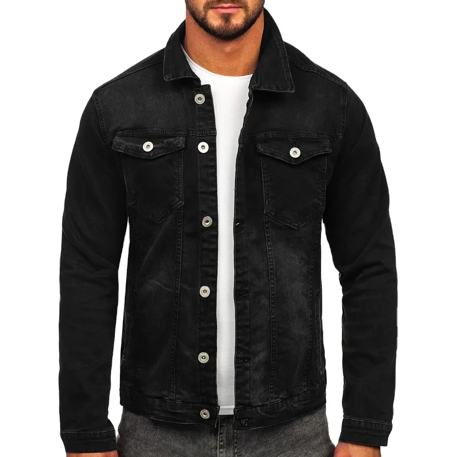 Atacado homens em branco denim jaqueta manga comprida único botão denim cowboy jaqueta jeans preta para homens