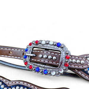 Conjunto de coraza de cabeza de caballo ecuestre occidental OEM, tema de bandera de EE. UU., tachuela de montar de cuero saludable para amantes de los caballos - Product Image 3