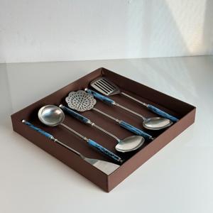 Ustensiles de cuisine en acier inoxydable, cuillère à soupe, passoire, manche en résine naturelle irrégulière, ustensiles de cuisine, cuillères - Product Image 5