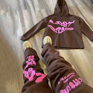 Sudadera con capucha y pantalones de chándal de algodón de 2 piezas para Otoño e Invierno de etiqueta privada, chándal informal de talla grande, conjuntos de chándal informales - Product Image 4