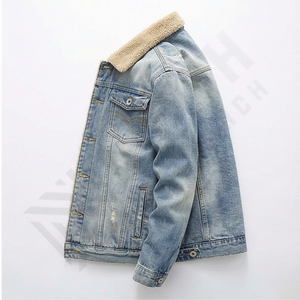 Veste en jean en coton pour homme, décontractée, couleur unie, col à revers, simple boutonnage, coupe ajustée, qualité supérieure, vêtement d'extérieur tendance - Product Image 3