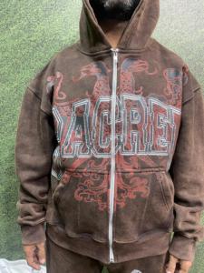 ชุดวอร์มมีซิปสำหรับผู้ชายชุดวิ่งจ๊อกกิ้งแอซิดแบบมีซิปชุดวอร์มกางเกงผ้าพัฟเฟอร์และชุดมีฮู้ดสำหรับวิ่ง - Product Image 2