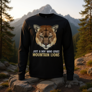 Camiseta de manga larga con estampado digital de Just A Boy Who Loves Mountain Lions, unisex, cuello redondo, para adultos - Product Image 3