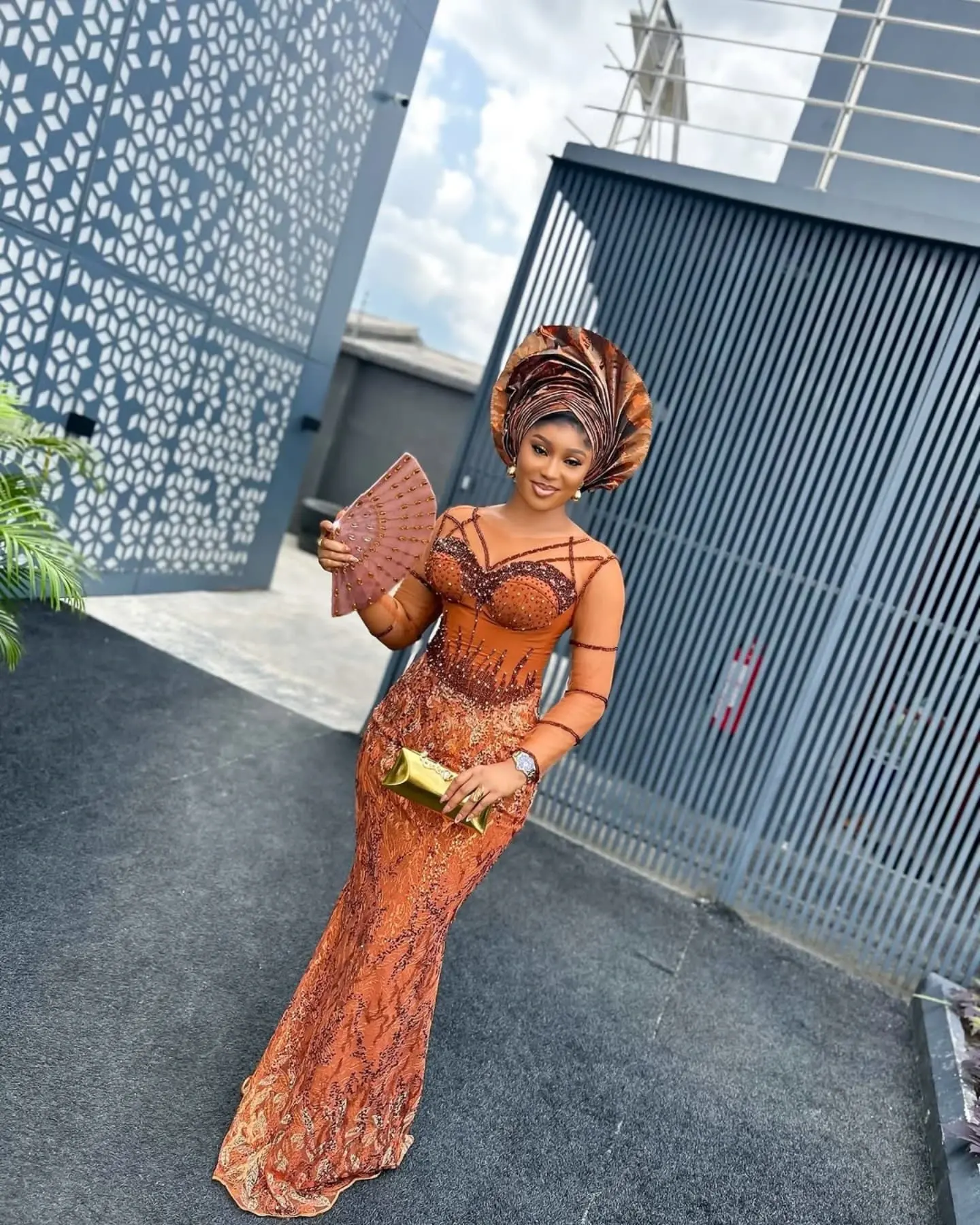 Orange Nigerian Lace Kaftan Styles Orange Cord Lace Bubu, Nigerian