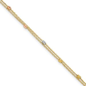 Leslie's 14K Tri-Color Polish/Dia-Cut 2-Strand 9in <b>Anklet</b> with 1in Extension Fine Jewelry - Product Image 1
