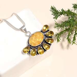 Citrine & Yellow Opal Christian Wedding 925 Sterling Silver Charm <b>Necklace</b> 18-Inch Long Women's Fine Jewelry - Product Image 4