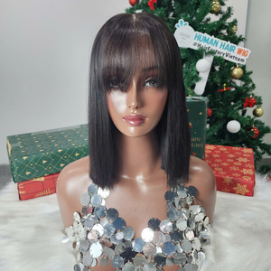 วิกผมหน้าม้าไร้กาว10นิ้วสำหรับผู้หญิงผิวดำวิกผมมนุษย์สี613แบบกำหนดเองได้หรูหราเวียดนาม100% - Product Image 3