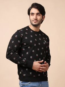 Ultimate Comfort Stylish Fit Tredy Black Loopknit Sudadera de manga larga Cuello Ropa de todo el día para la temporada de invierno Impresión digital - Product Image 4