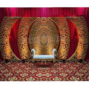 Elegantes decoraciones asiáticas para bodas, marcos dorados y paneles tallados en fibra tradicional para escenario Walima, Marcos traseros tallados a mano - Product Image 1