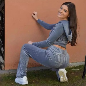 Women's Two-Piece Tracksuit Rhinestone Design Hoodie & <b>Pants</b> Sparkling Casual <b>Lounge</b> Set - Product Image 3