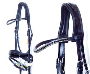 Cabezal anatómico, brida FREEWAY Shimmer Crystal BLING JET GREY, la mejor nueva brida anatómica, brida anatómica de cuero de caballo - Product Image 1