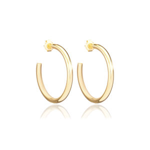 Pendiente de aro de diseño liso de 30mm, enorme, elegante, moderno, hecho a mano, venta al por mayor, joyería fina de plata 925 turca - Product Image 1