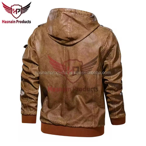 Blouson Homme en Cuir Véritable Marron à Capuche, Style Bomber Vintage, en Cuir de Vachette, avec Épaulettes et Bordures en Tricot Côtelé, Personnalisé, Classique, Chaud pour l'Hiver - Product Image 5