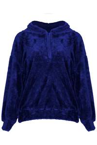 Womens Ladies <b>Fur</b> Fluffy Fleece Outwear Half Zip Oversized Sweat <b>Hoodie</b> Top - Product Image 5