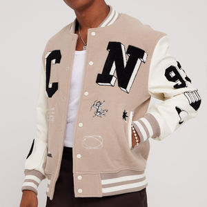 Streetwear d'hiver personnalisé en gros Chenille Broderie Manches en cuir véritable Hommes 100% Laine Baseball Letterman Varsity Jacket - Product Image 3