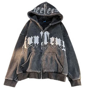 เสื้อมีฮู้ดซิปสำหรับผู้ชายผ้าขนแกะผ้าฝ้าย100% พิมพ์ลายกราฟิกซักลายแสงแดดซีดจางแบบกรดไซส์ใหญ่พิเศษ - Product Image 2