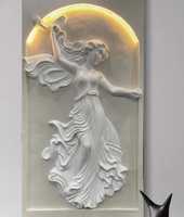 Murale en relief 3D moderne de 8x4 pieds, élégance européenne, portrait d'ange |   Panneau mural en FRP avec éclairage LED intégré |   Luxe haute fidélité