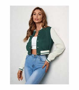 Chaqueta Universitaria de Lana Completa para Mujer, Chaqueta Bomber de Cuero y Algodón Transpirable de Alta Calidad, Chaqueta Universitaria con Letras - Product Image 5