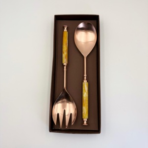 Cuillère et fourchette à salade en acier inoxydable finition cuivre de haute qualité, ustensiles de service pour le dîner de mariage - Product Image 4