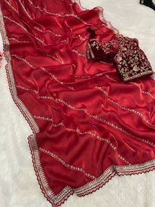 Purple Shinning Crystal Silk Designer Saree For Wedding <b>Party</b> Diwali Festival Women Ethnic Wear With Exclusive Fancy Blouse Sari - Product Image 5