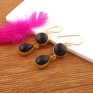 Boucles d'oreilles en pierres précieuses onyx noir naturel boucles d'oreilles pendantes faites à la main femmes bijoux de mode boucles d'oreilles - Product Image 1