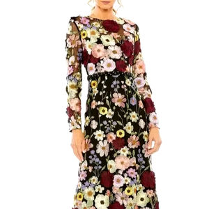 Elegante floral Lentejuelas Aline Vestido de noche de lujo Formal Mangas largas para bodas y fiestas de graduación hermosa - Product Image 1
