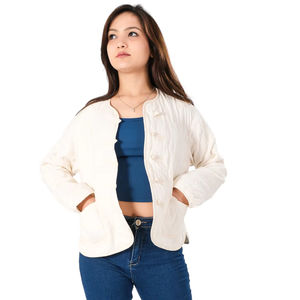 Chaqueta acolchada para mujer con bolsillos, Abrigo acolchado de algodón, chaqueta abotonada para mujer, prendas de vestir cálidas de algodón hechas a mano, Chaqueta corta - Product Image 1