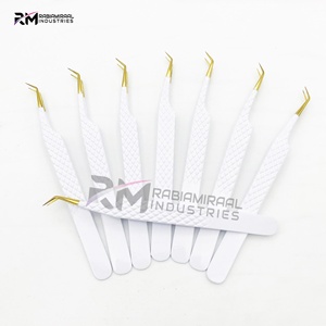 RMI Pince à épiler d'extension de cils en acier inoxydable de haute qualité Pointe de couleur plasma dorée et poignée enduite de poudre blanche Point de 45 degrés - Product Image 5