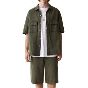 Conjunto de Pantalones Cortos Cargo de Mezclilla para Hombre de Alta Calidad al por Mayor, con Logotipo Personalizado, Cintura Elástica, Jeans de Manga Corta a la Moda, Casuales de Invierno - Product Image 1