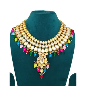 Multicolor Kundan 24K Gold Plated <b>Necklace</b> <b>Set</b> Fine Bridal and <b>Wedding</b> Jewelry for Women and Girls - Product Image 3