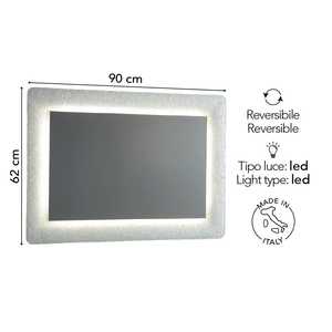 Fused Glass 90x62 LED <b>Framed</b> <b>Mirror</b> with <b>White</b> Frame and Grits - Product Image 3