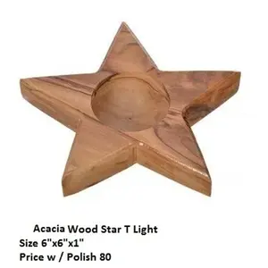 Lot de 2 bougeoirs en bois d'acacia naturel faits à la main avec support poli pour la décoration de la maison et l'ornement de Noël - Product Image 4