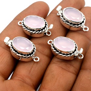 Piedra preciosa de cuarzo rosa 1 hebra 2 hebras y 3 hebras cierre de caja ovalada antiguo Starling plateado 26X15X10MM fabricación de joyas B620 - Product Image 5