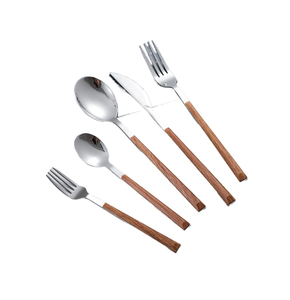 Cubiertos con mango de madera de Calidad exclusiva Cuchillo de acero espejado Tenedor Cuchara Juego de cubiertos Ensalada Fruta Desayuno Usos Juego de tenedor - Product Image 5