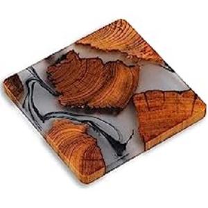 แผ่นรองแก้วไม้สไตล์ใหม่ ดีไซน์สร้างสรรค์จากไม้เนื้อแข็งและเรซิ่น ทนความร้อน แผ่นรองชา ชุดแผ่นรองแก้วกันความร้อนสุดหรู สำหรับตกแต่งบ้าน - Product Image 1