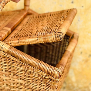 Panier de pique-nique en rotin élégant avec cadre en bois Panier de récolte en osier idéal pour les couples - Product Image 6