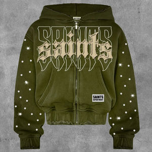 เสื้อครอปผ้าฝ้ายมีฮู้ดแบบมีซิปสีมละ450แกรมเฟรนช์เทอร์รี่ซีดจาง - Product Image 1