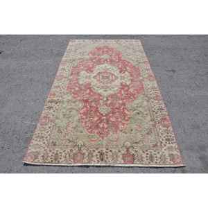 Alfombra turca vintage, alfombra de 5x9.1 pies, alfombra roja con lunares verdes - Product Image 1