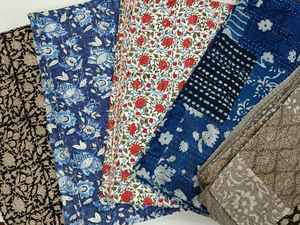 Main Bloc Kantha Matelassé Couvre-lit Gudari Rouge Floral Imprimé 100% Coton Usage Domestique - Product Image 4