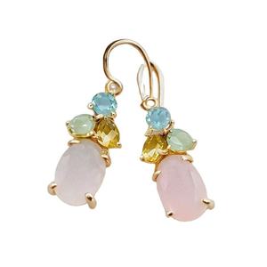 Boucles d'oreilles pendantes en argent sterling 925 plaqué or 18 carats avec calcédoine rose et topaze bleue, pierre précieuse ovale 15*20mm, cadeau pour elle - Product Image 6