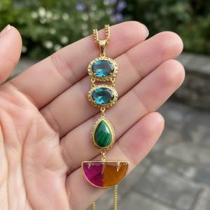 Collar con Colgante Chapado en Oro de 18K de Lujo con Turmalina Bio, Aguamarina y Amazonita - Product Image 2