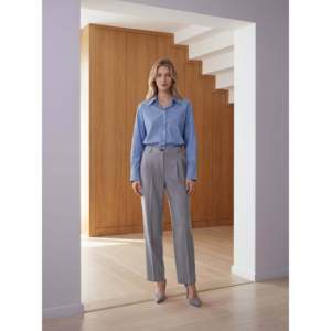 Pantalon chino gris taille haute coupe droite formel - Gris - Product Image 1
