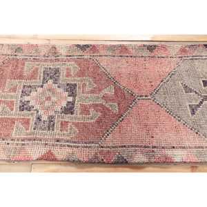 Vintage Turkish Rug, 2.5x10.2 ft <b>Runner</b> Rug, <b>Red</b> Herki Ombr Rug - Product Image 3