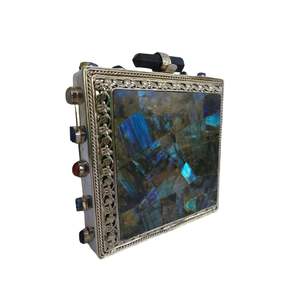Pochette à main en pierre de labradorite carrée avec cadre argenté, pierre naturelle à reflets, sac de soirée de luxe fait à la main pour femmes - Product Image 2
