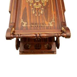Carrito de Té Clásico de Madera con Incrustaciones de Latón Hechas a Mano, Carrito de Servicio de Lujo - Product Image 6