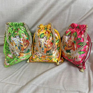 Radhe Krishna พิมพ์กระเป๋า potli สำหรับงานแต่งงานอินเดีย haldi mehendi ของขวัญขึ้นบ้านใหม่และ ganpati สำหรับรอมฎอน - Product Image 1