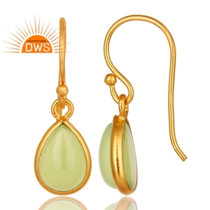Meilleure vente en argent sterling plaqué or 18 carats naturel Prehnite calcédoine pierres précieuses boucles d'oreilles demi-fabricant de bijoux fins - Product Image 4