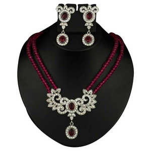 Kriaa Multicolor Stone Necklace <b>Set</b> <b>Silver</b> Plated Zinc Alloy Fashion Jewelry - Product Image 1