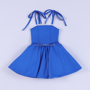 Vestido Informal <span class=keywords><strong>para</strong></span> Niñas, Tejido de Yoga, Cintura con Lazo, Ribete de Encaje, Pantalones Cortos Integrados, Logotipo Personalizado - Product Image 3
